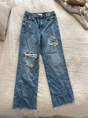 Garage Distressed Flare Jeans in Medium Blue